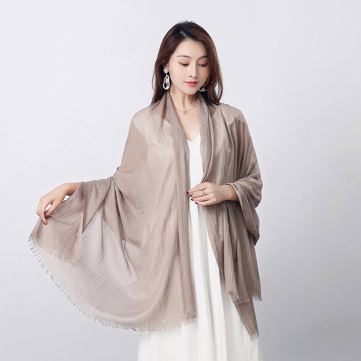 SOLID COLOR LONG LIGHTWEIGHT SCARF WRAP SHAWL_CWASC0204