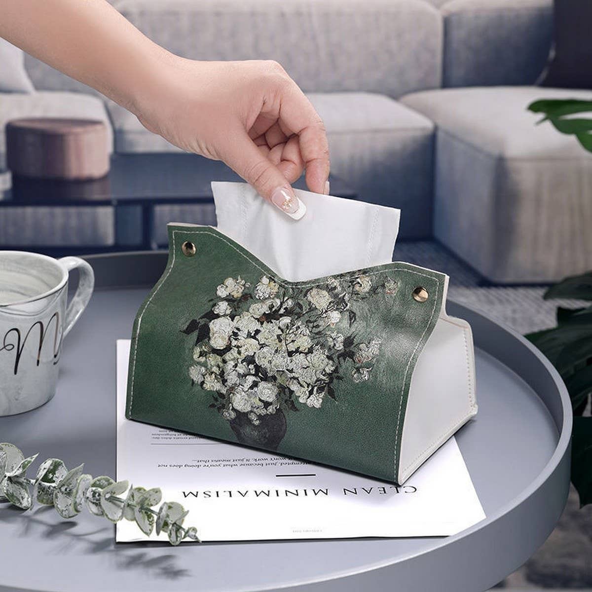 NEW CANGLING GREEN LEATHER TISSUE BOX CAR MOUNT
