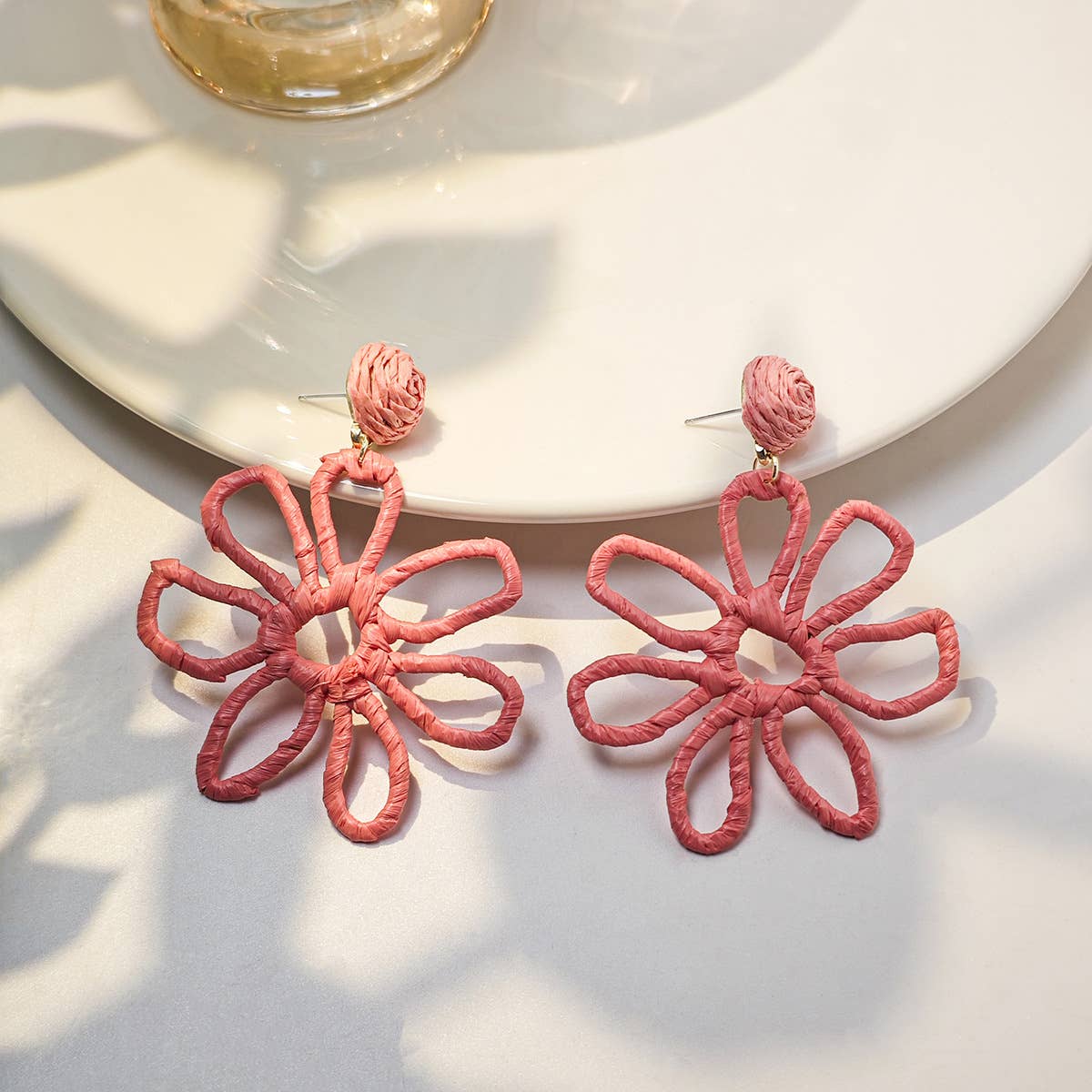 Colorful woven Raffia grass hollowed-out earrings
