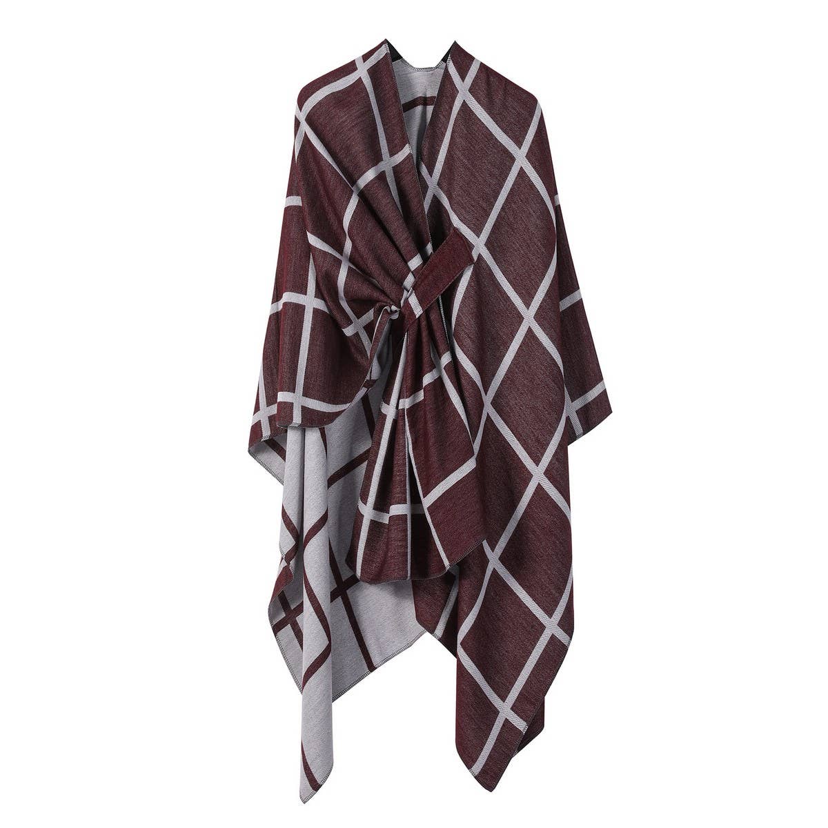 SOLID COLOR FASHIONABLE KNITTED SHAWL CAPE_CWASC2129