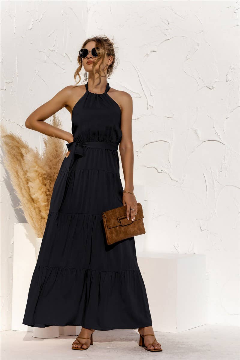 CWDMD4828_SUMMER HALTER NECK STRAPPY BACKLESS DRESS