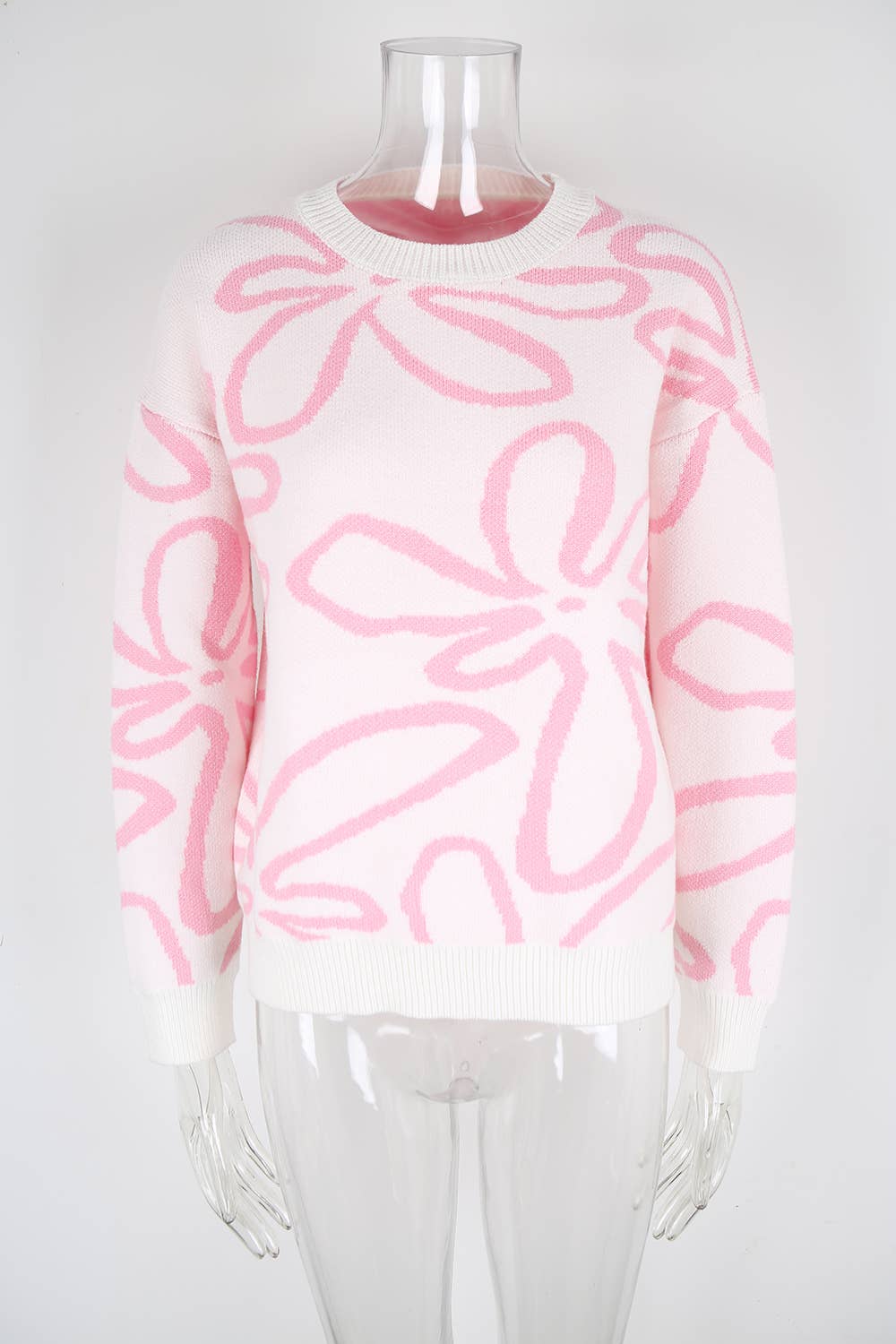 Flower-contrasting color loose knitted sweater