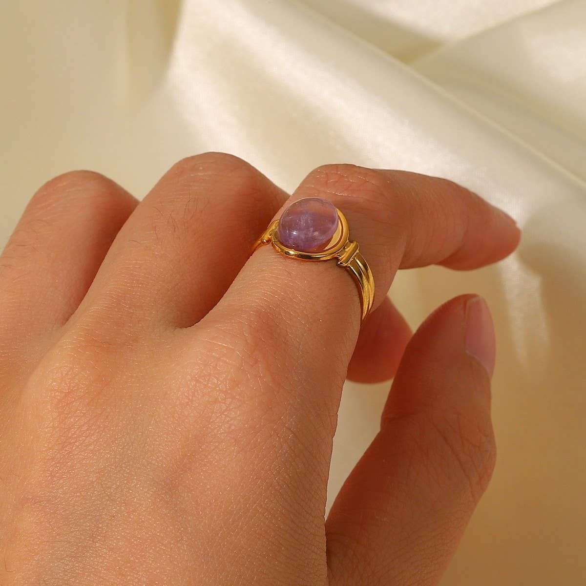 INLAID NATURALSTONE STAINLESS STEEL OPEN RINGS