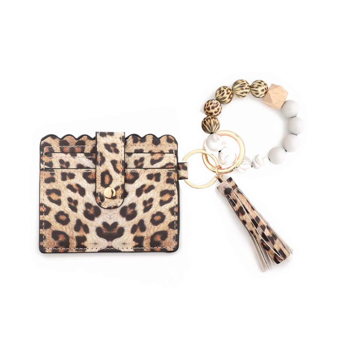 Leopard Print PU Wallet with Beaded Keychain_CWAB4931