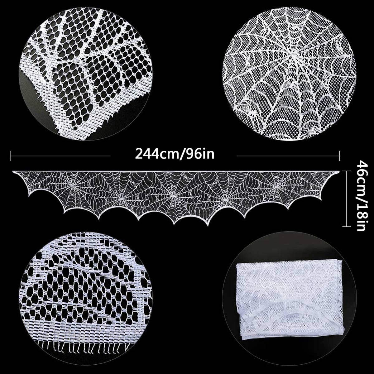 HALLOWEEN FIREPLACE LACE SKULL TABLE RUNNER