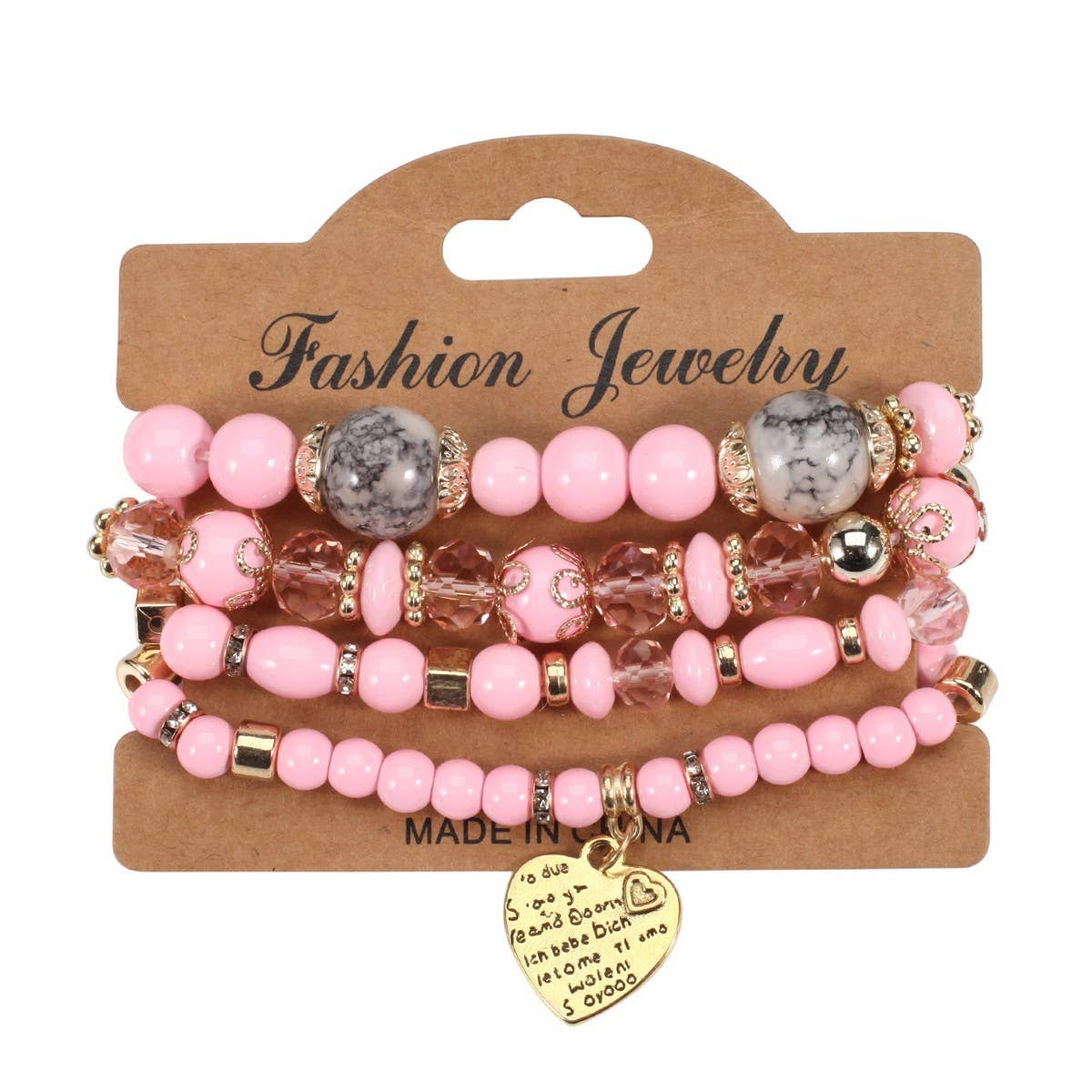 CWMM10451_BOHO BEADED HEART BRACELET SET 4PCS ELASTIC