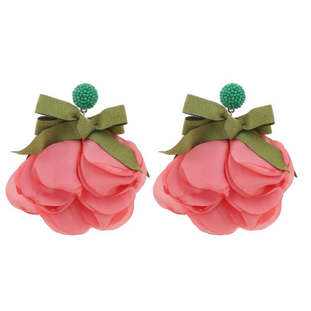 Long Statement Fabric Bow Flower Earrings