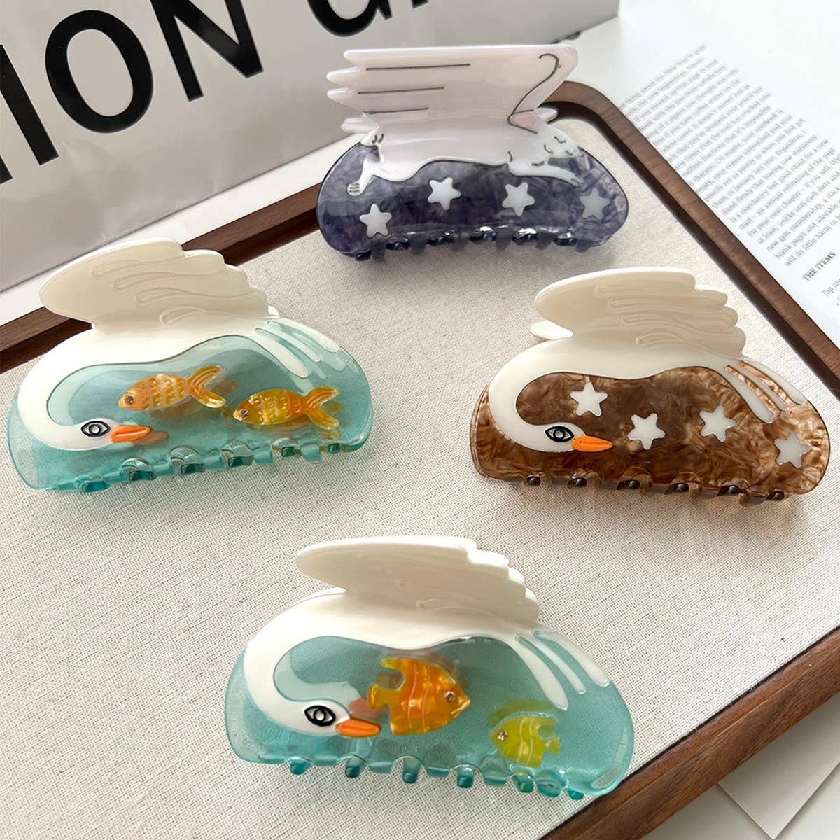 Swan & Star Acetate Hair Clips with Goddess Design