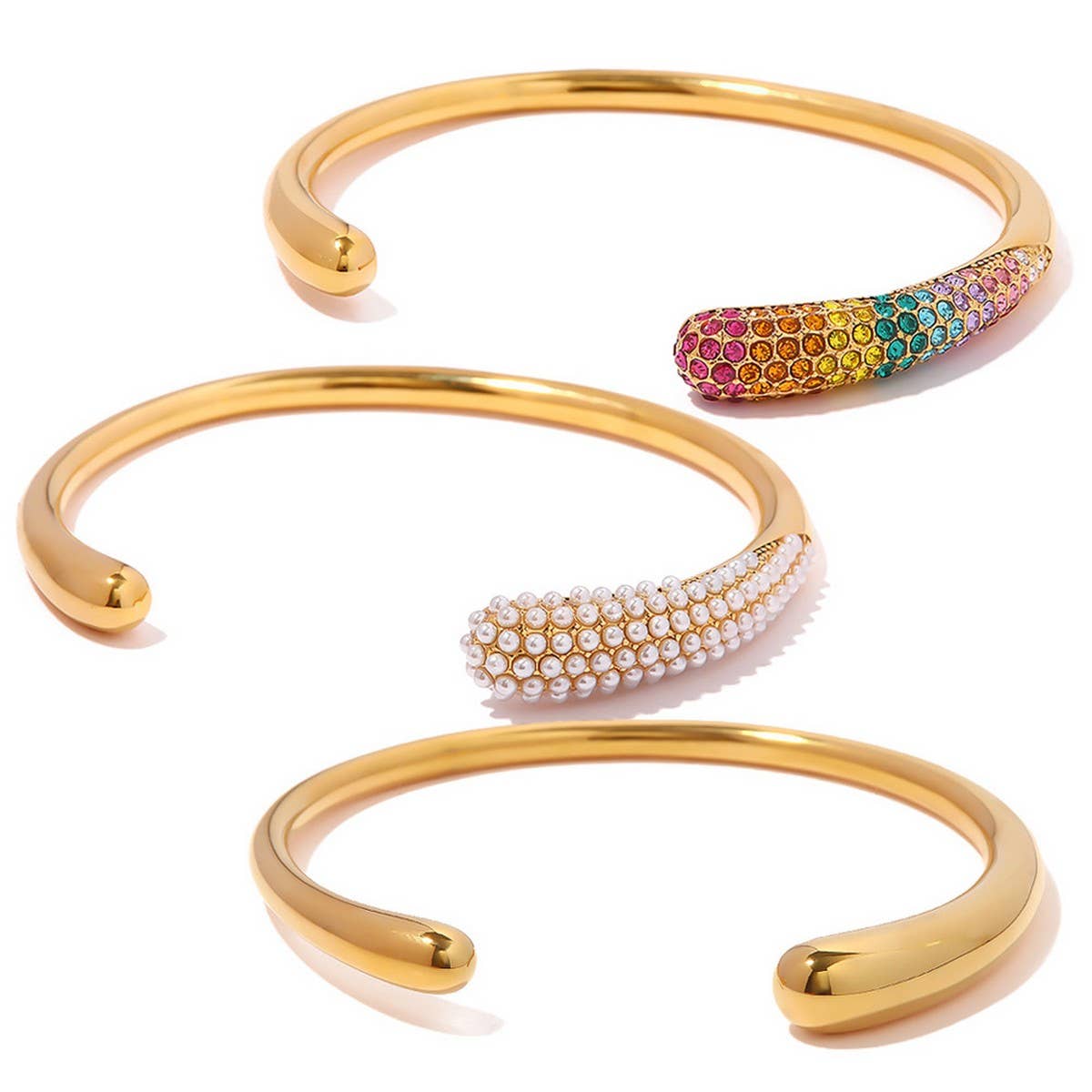 18K Gold Polished Open Cuff in Titanium_CWAJE4643