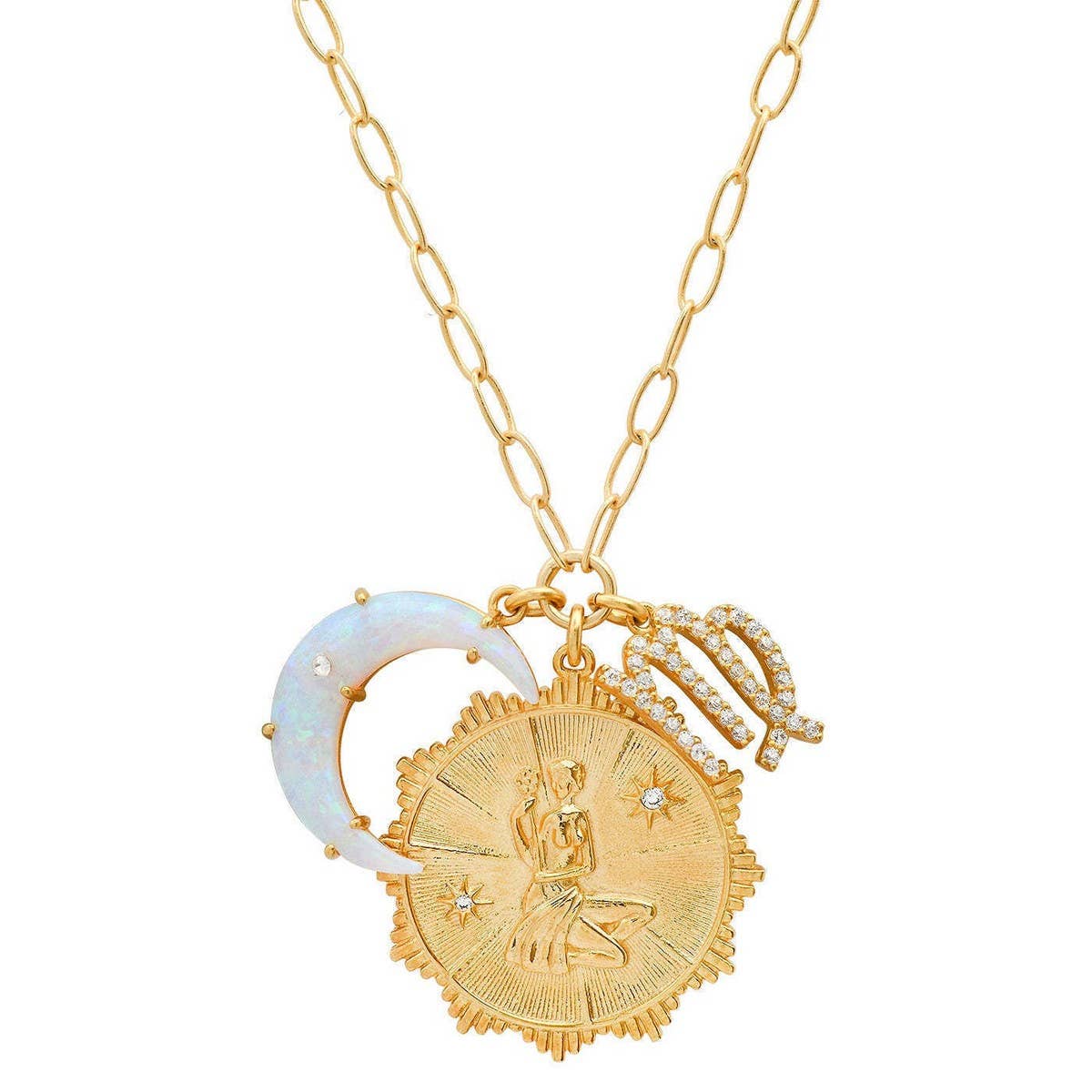 MICRO-PAVED ZIRCONIA ZODIAC RUNE PENDANT NECKLACE
