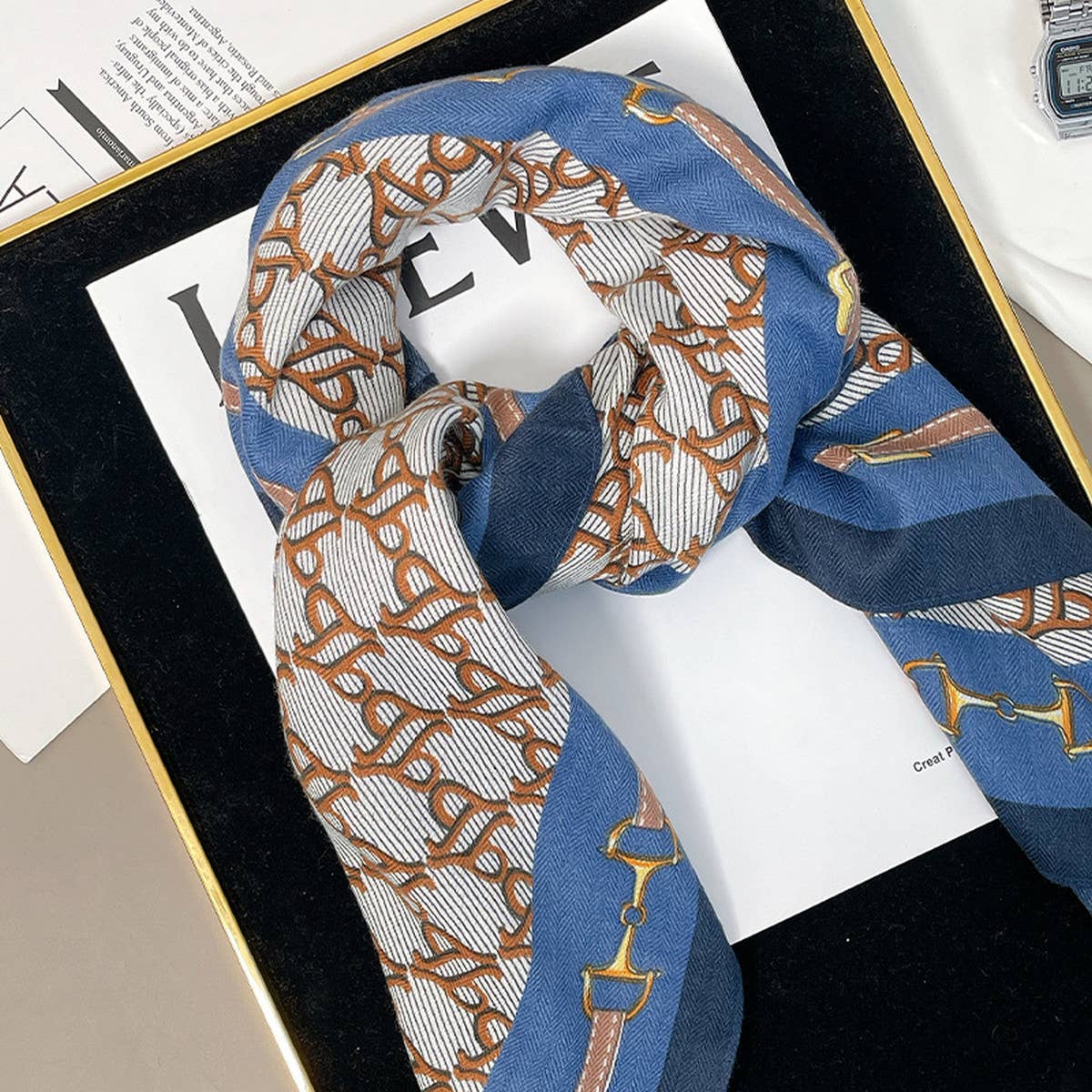 Luxury Chain Print Velvet Scarf, Wrap