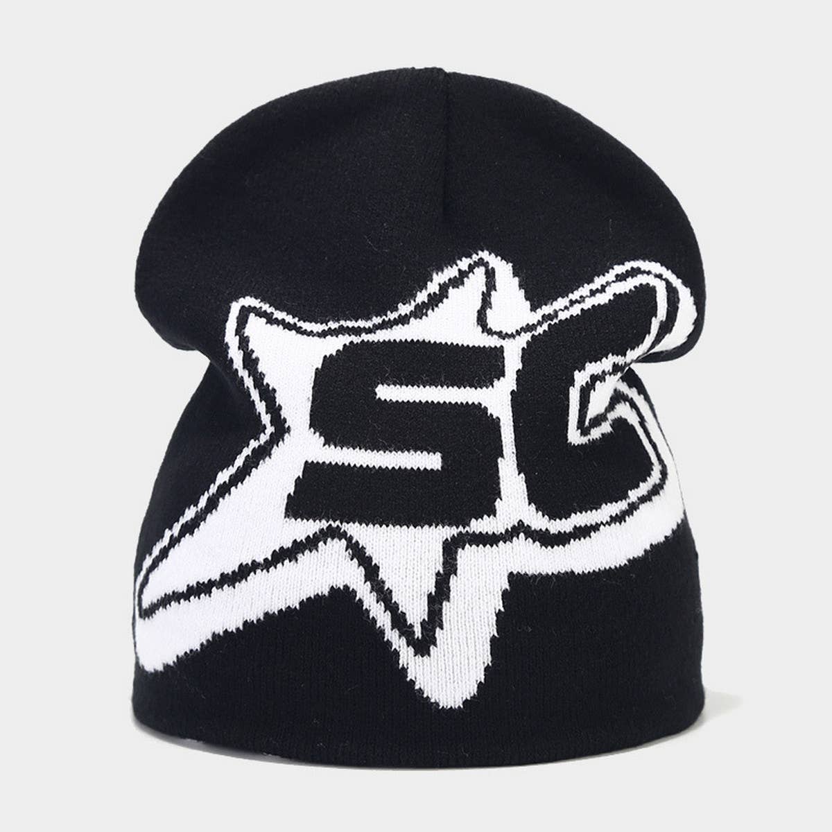 CASUAL LETTER STAR JACQUARD KNITTED HAT_CWAH1589
