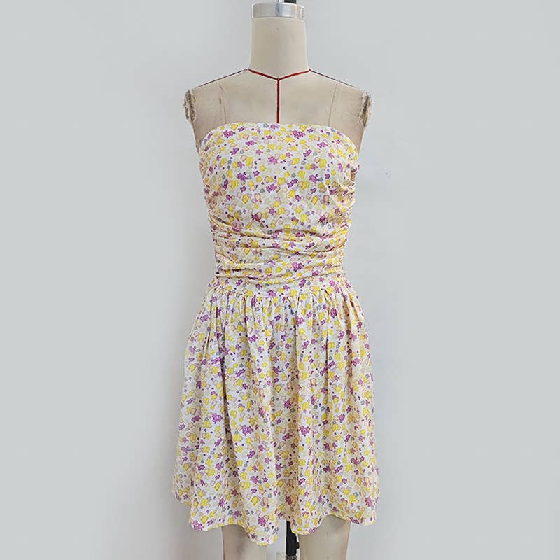 Floral Print Strapless Sleeveless A-Line Dress