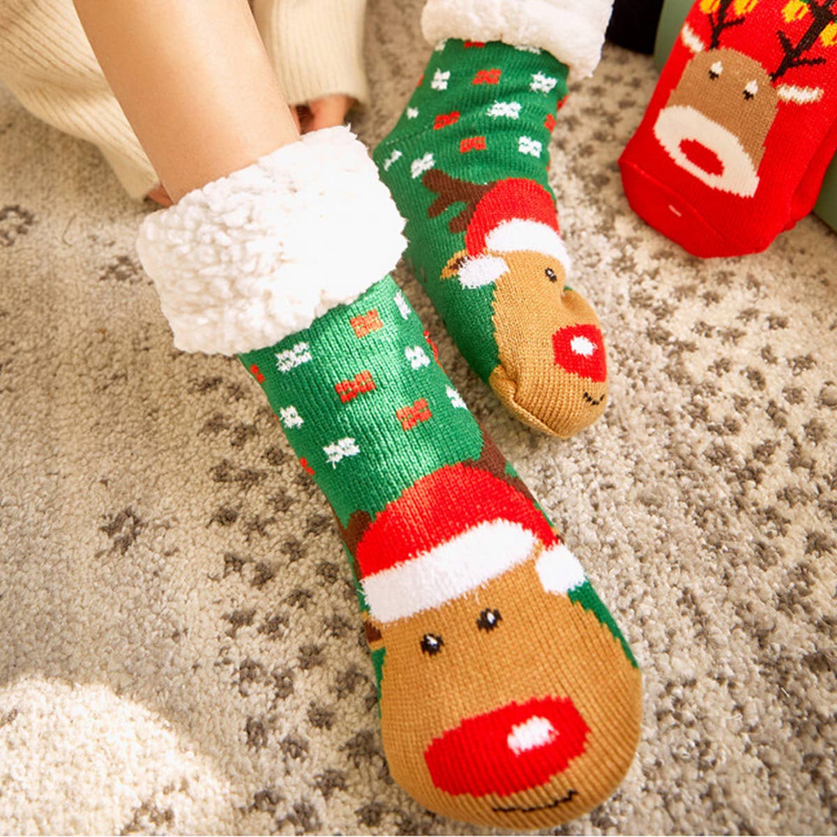 CHRISTMAS ELK MID-TUBE PLUSH INDOOR SLIPPERS