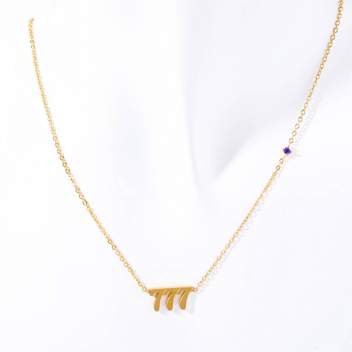 Stainless steel number rhinestone necklace_CWMM5654