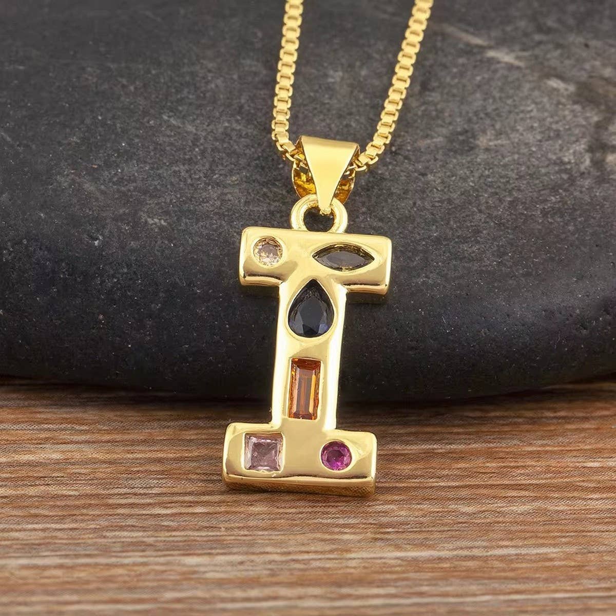 26 Letters Copper Zirconia Pendant Necklace_CWMM5873