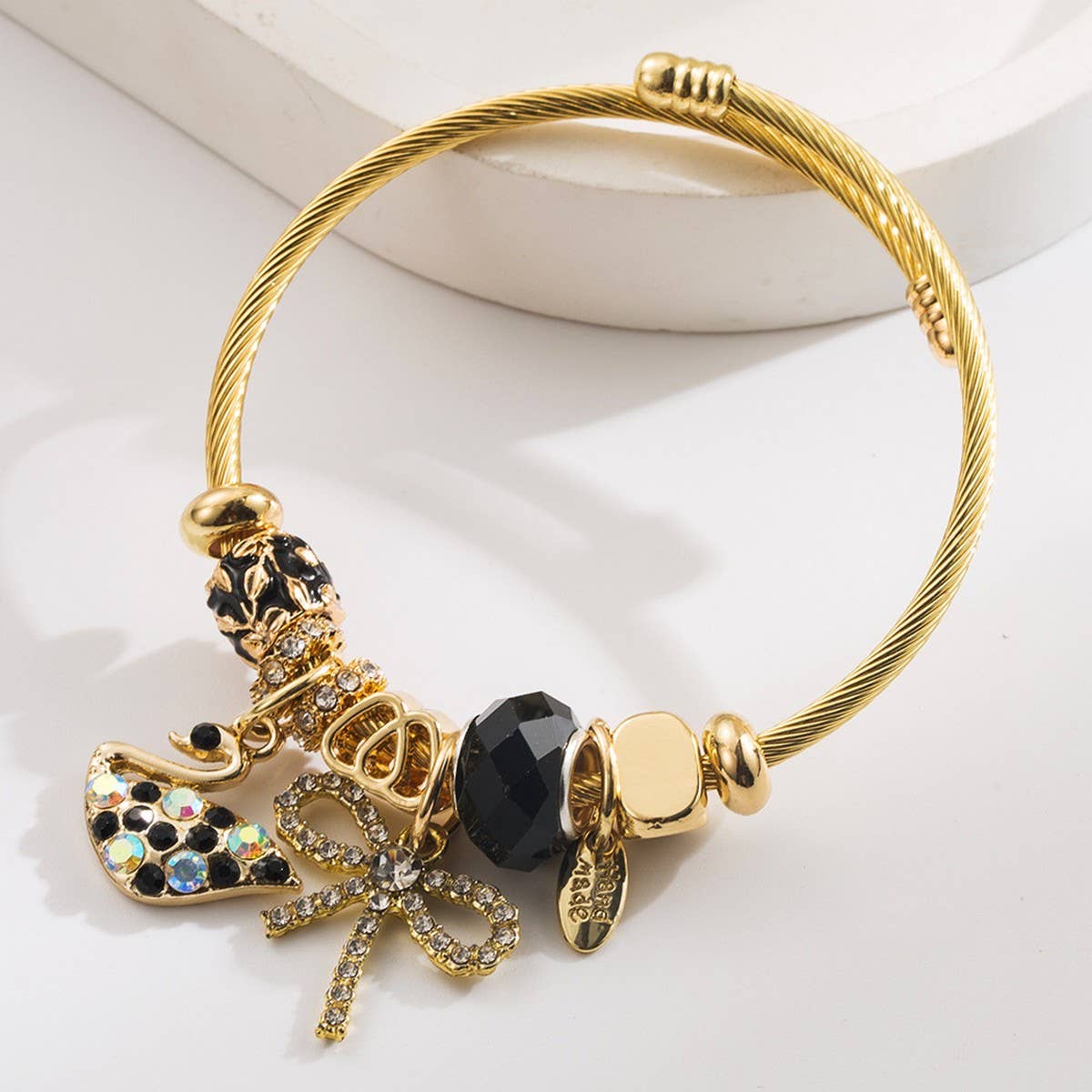 Fairy Style Swan Bow Rhinestone Couple Bracelet_CWMM8562