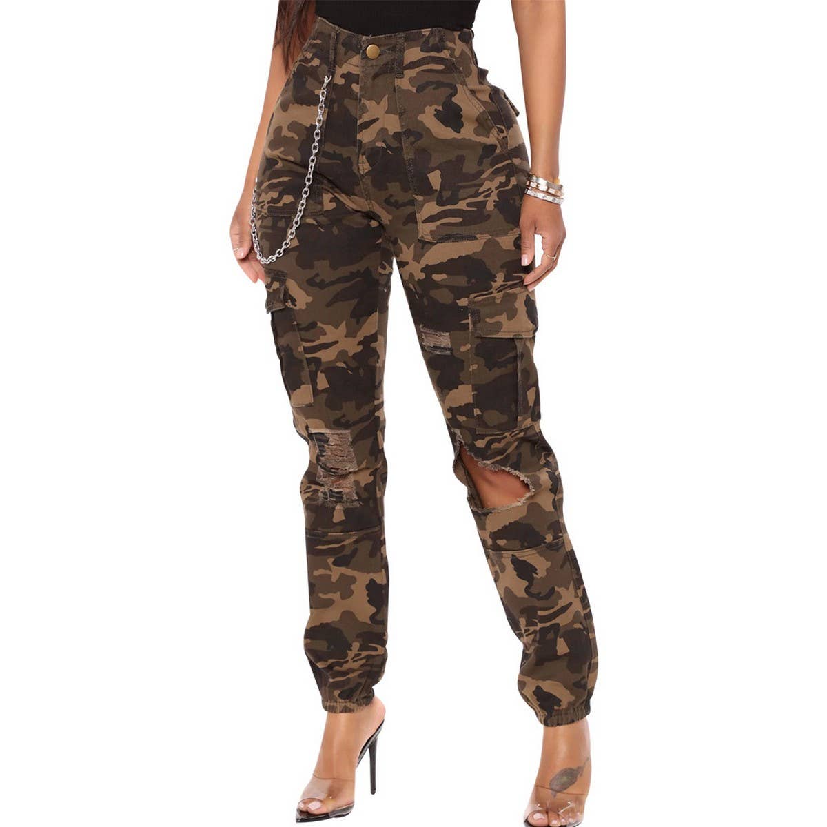 WOMEN FASHIONABLE CASUAL SLIM FITTING CARGO PANTS_CWBLP0355