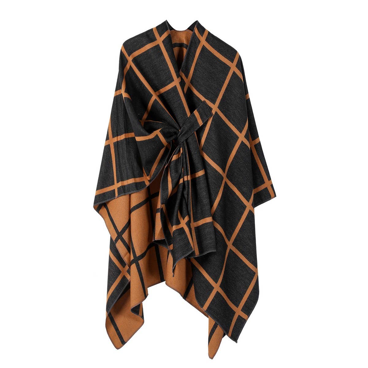 SOLID COLOR PLAID CAPE CLOAK PLAIN SHAWL_CWASC2257