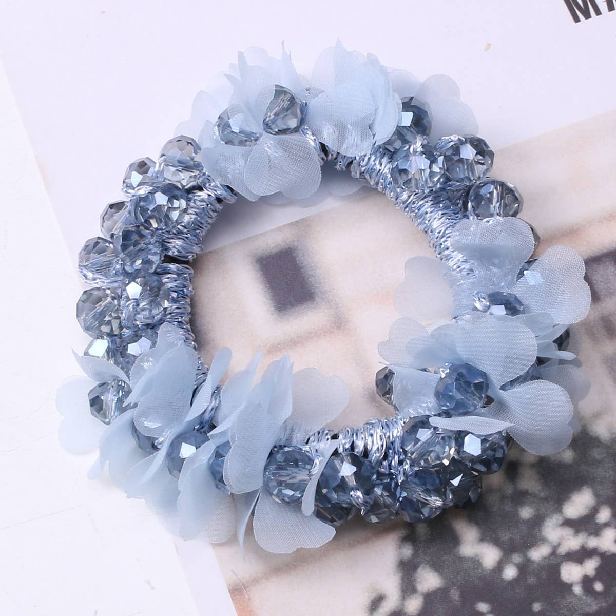 Cute Crystal Heart Organza Elastic Hair Tie