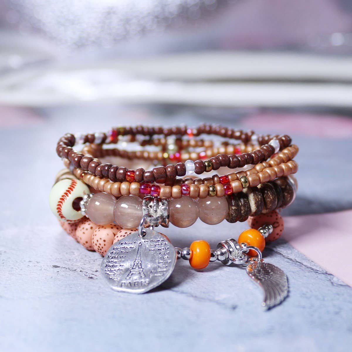 RICE BEAD PENDANT ELASTIC CORD BRACELET
