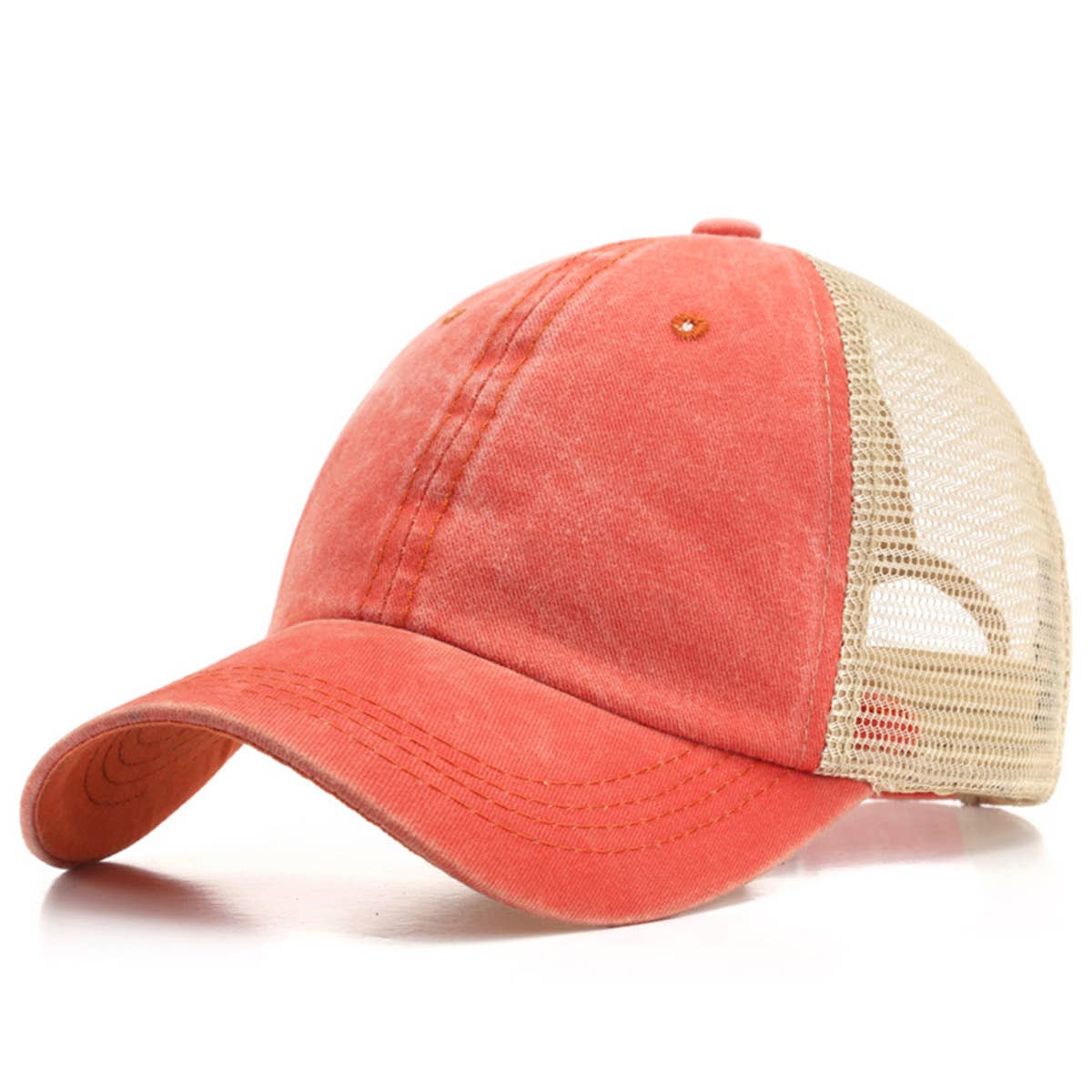 Washed Cotton Denim Mesh Cap Breathable Sun Hat_CWAH1281