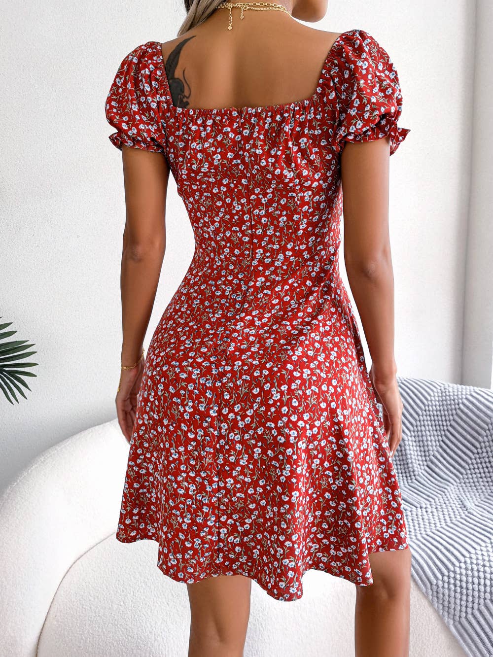 Floral tie big swing vacation-style beach dress