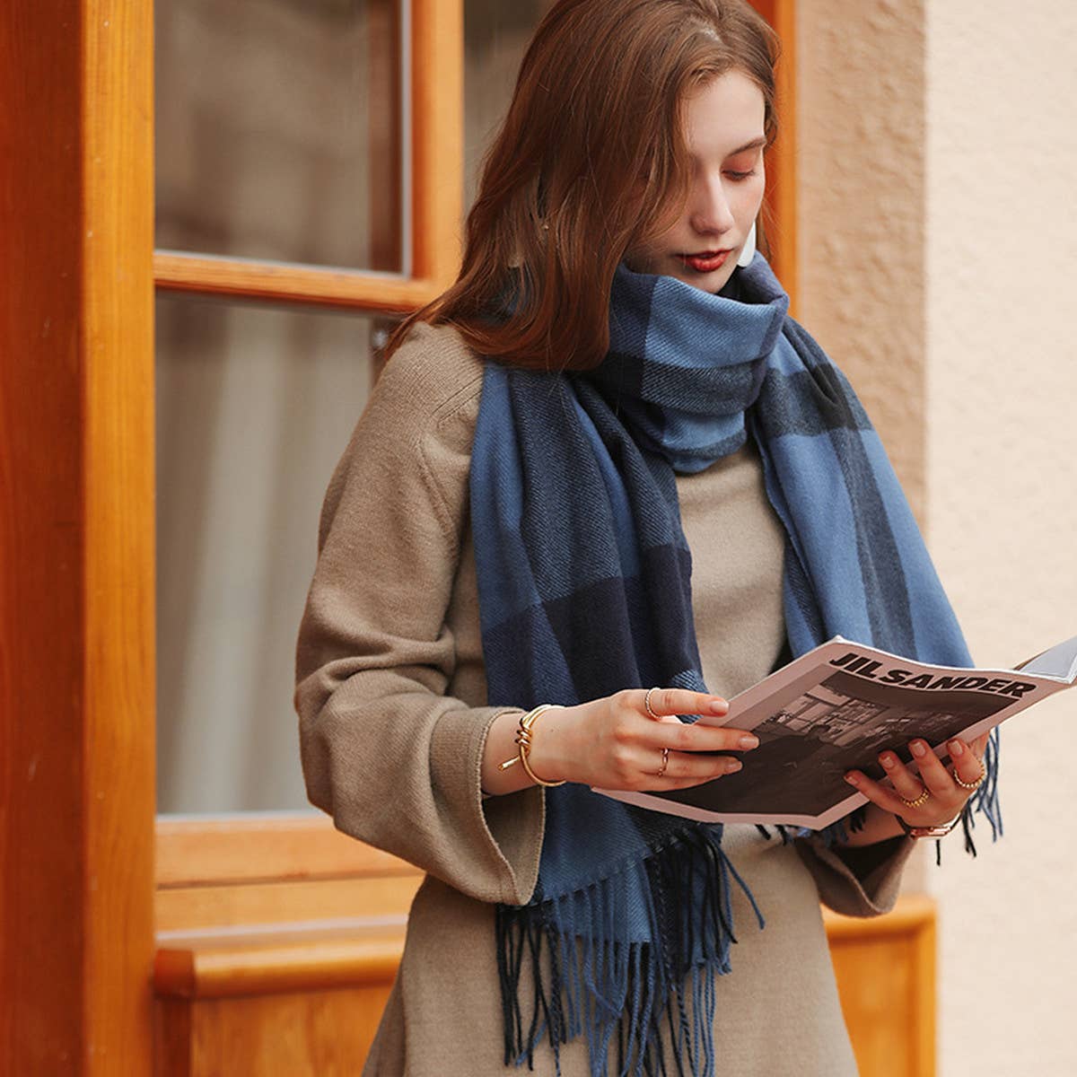Plaid Faux Cashmere Scarf - Thick Warm Neck Wrap_CWASC0242