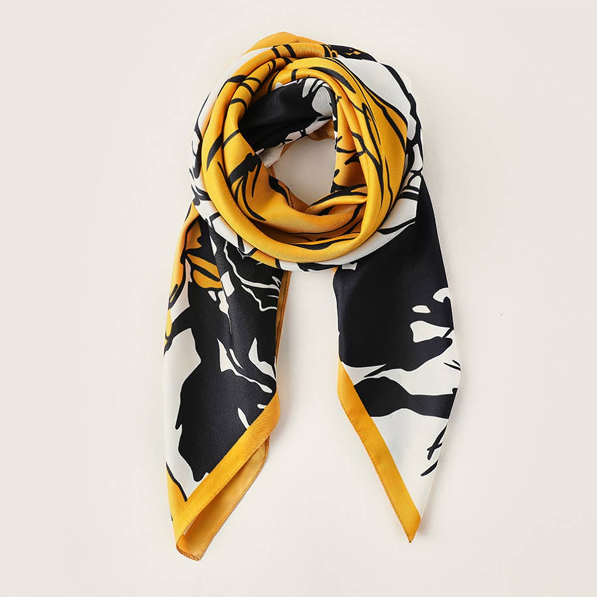 Floral Print Satin Scarf for Women, Large Square
