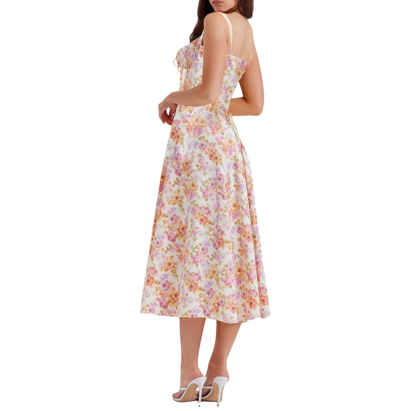 FLORAL FRENCH HIGH-WAISTED LONG HALTER DRESS