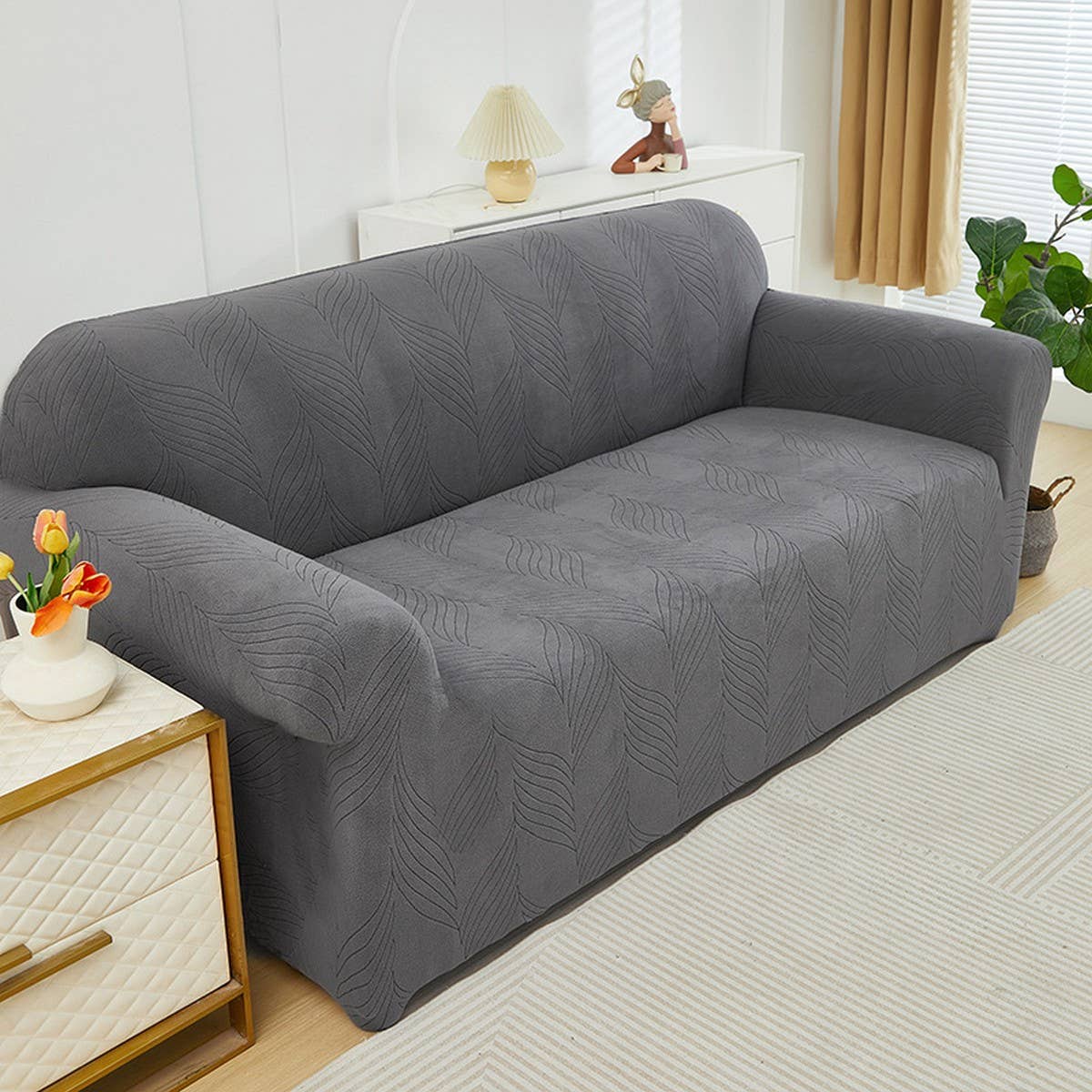 Thick Jacquard Velvet Sofa Cover, Stretch Fit