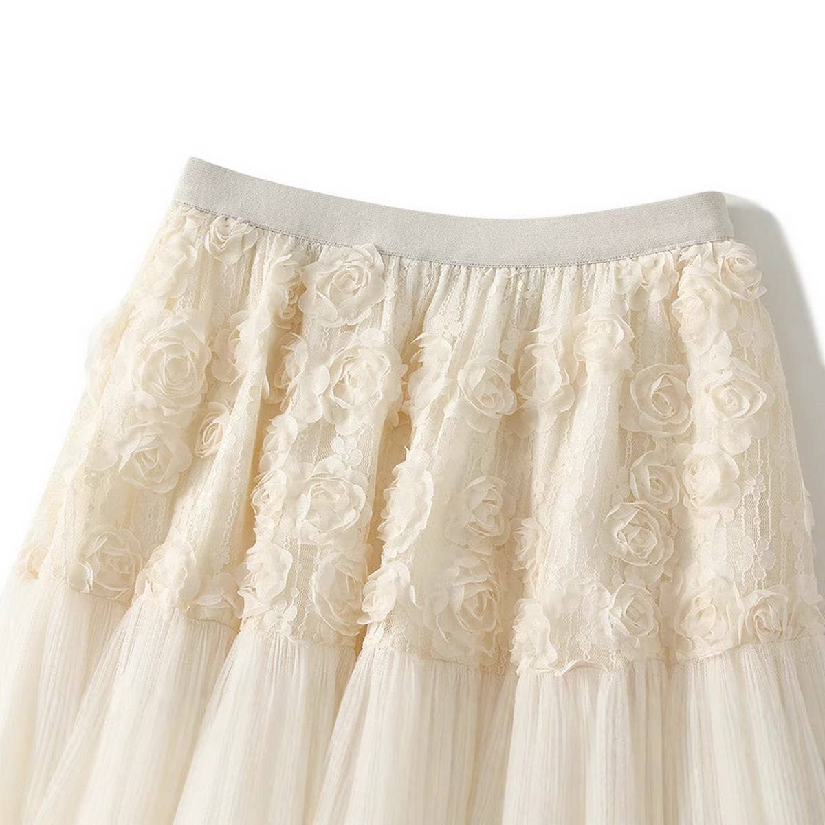 3D Floral Tulle High-Waist A-Line Maxi Skirt_CWBMS0373