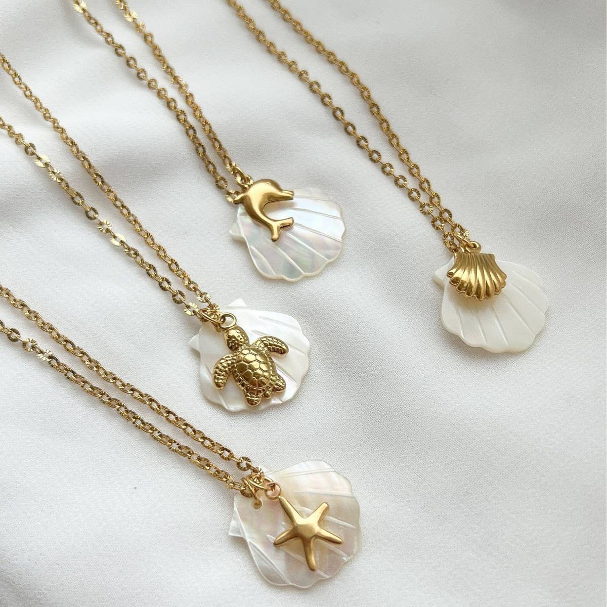 SUMMER STARFISH SHELL STAINLESS STEEL NECKLACE_CWMM3745