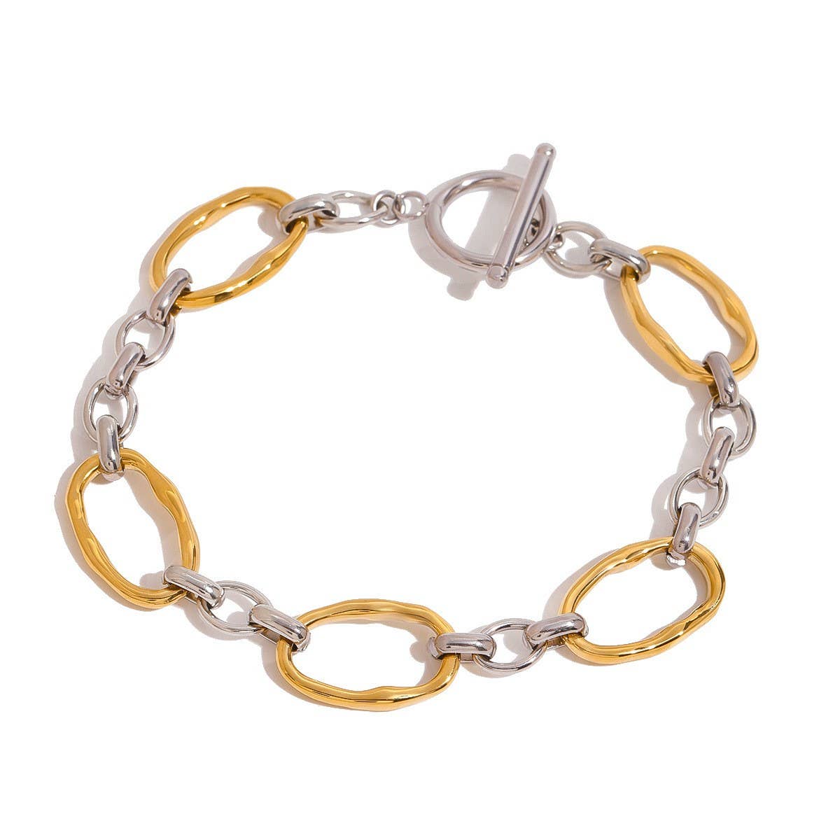 Colorblock Stainless Steel Bracelet, INS Style