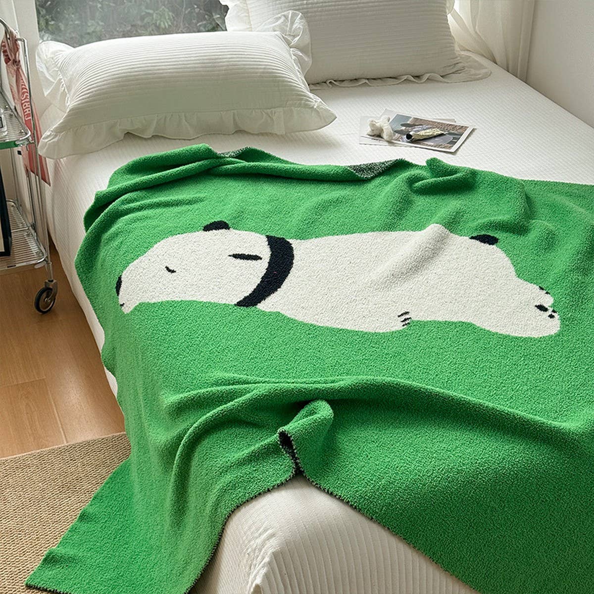 SIMPLE POLAR BEAR KNITTED THROW BLANKET THICKENED_CWMM2380