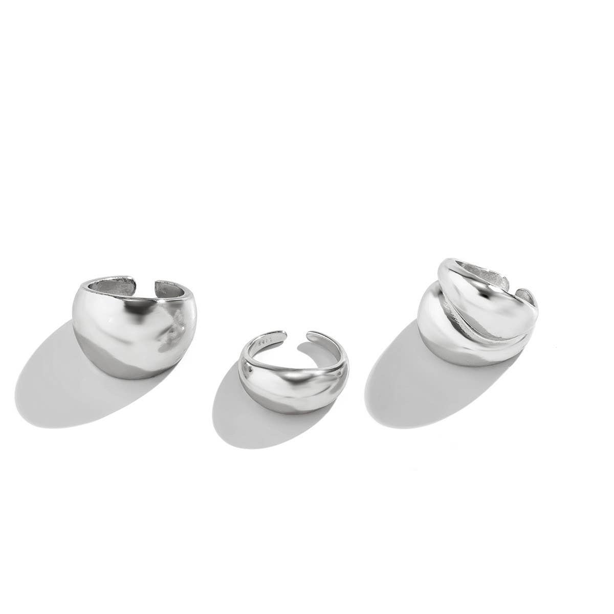 NICHE TEXTURED GLOSSY GEOMETRIC OPEN RING SET_CWMM3235