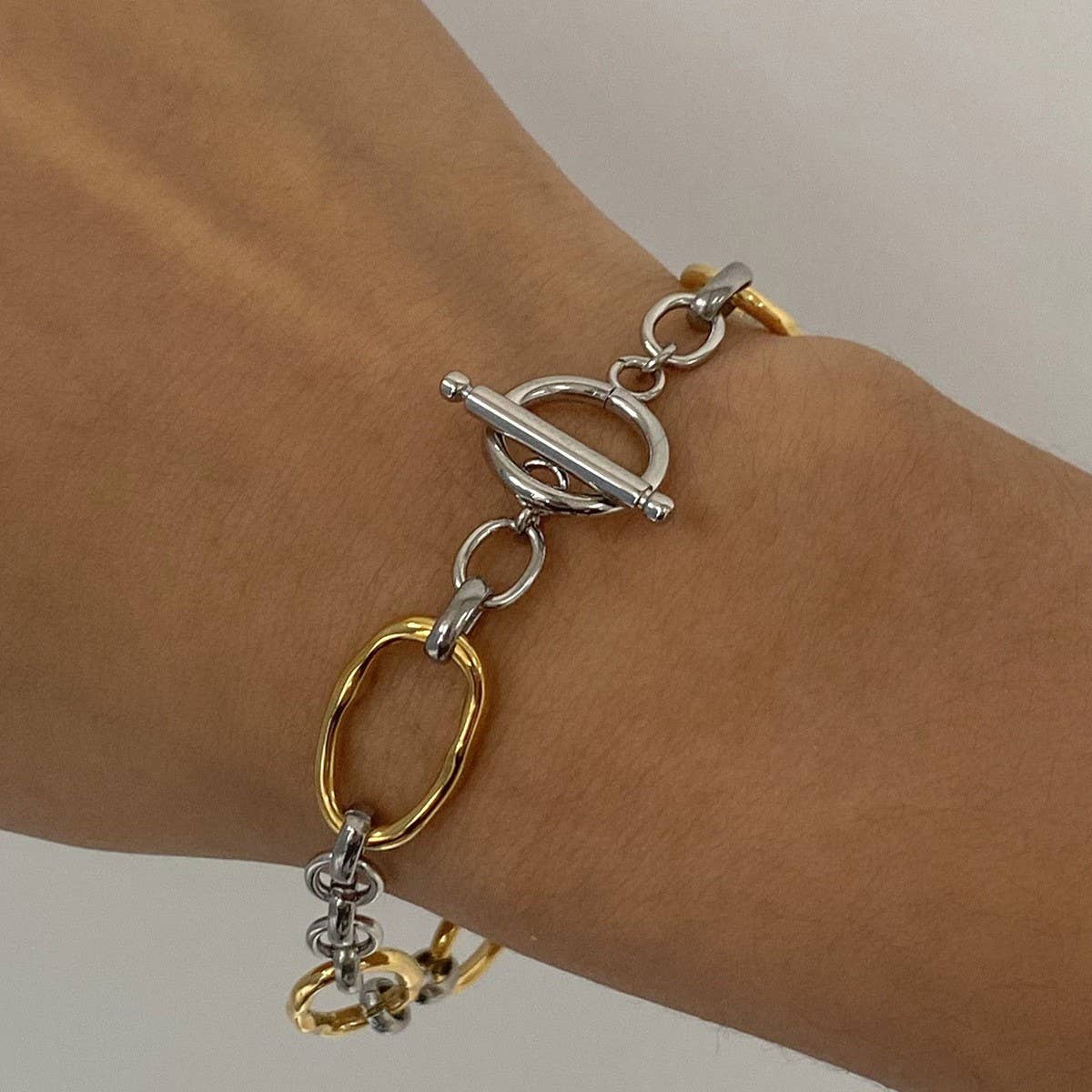 Colorblock Stainless Steel Bracelet, INS Style
