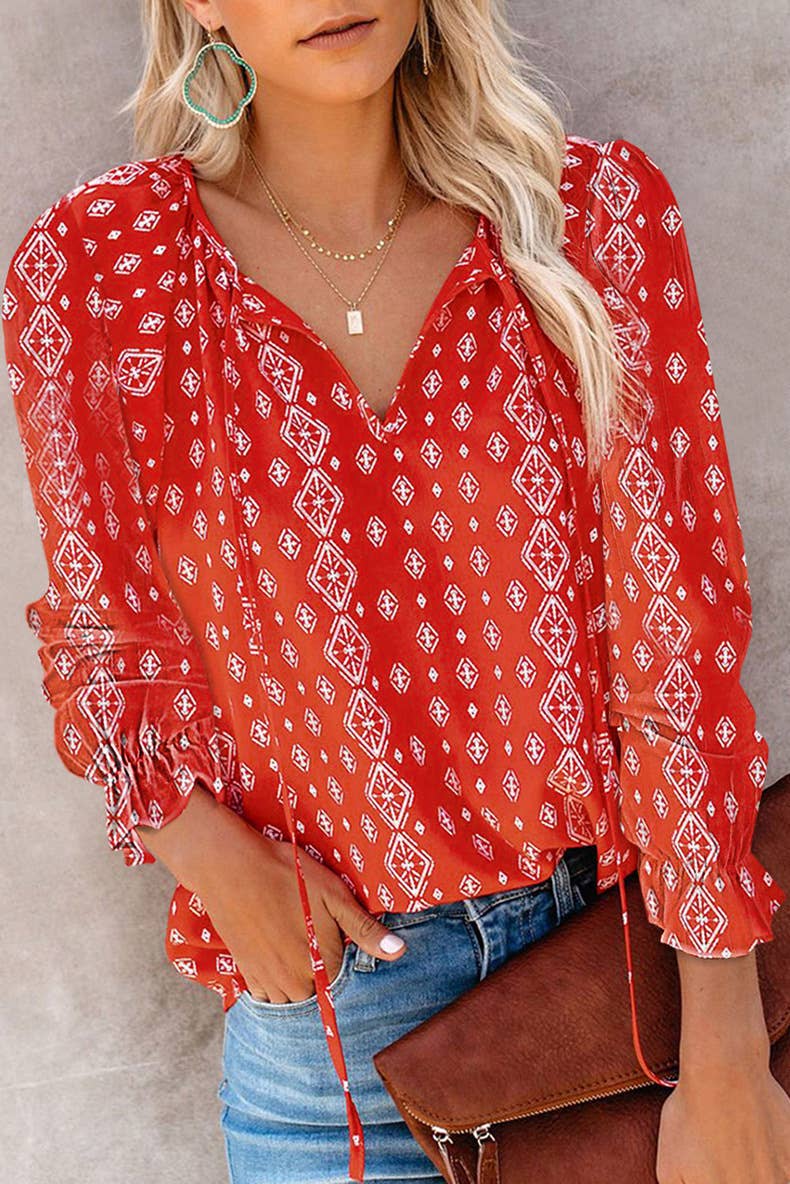 Floral printed V-neck shirt