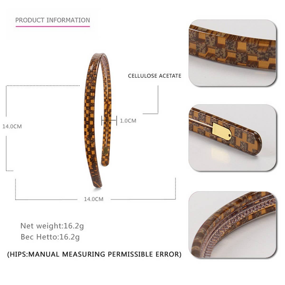 VINTAGE ACETATE HOUNDSTOOTH HEADBAND HAIRPIN