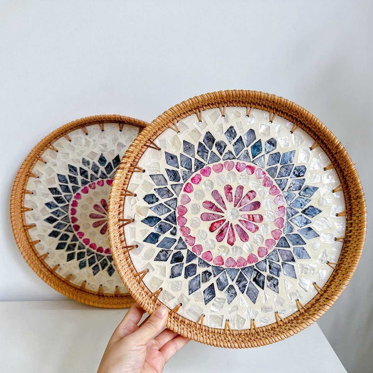 RATTAN SHELL BASKET STORAGE BASKET TRAY_CWMM4543