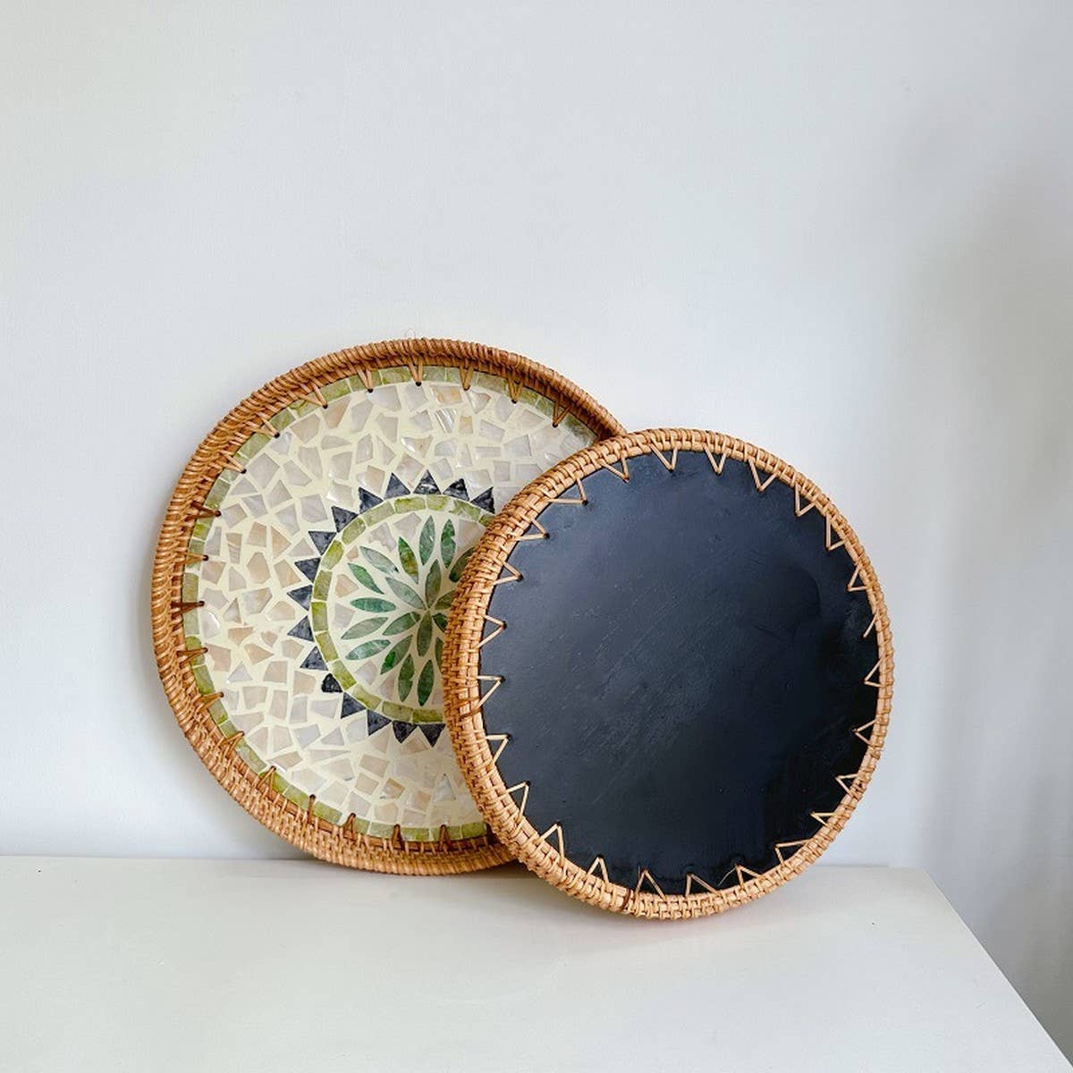 RATTAN SHELL STORAGE BASKET TRAY 2-PIECE SET_CWMM4540