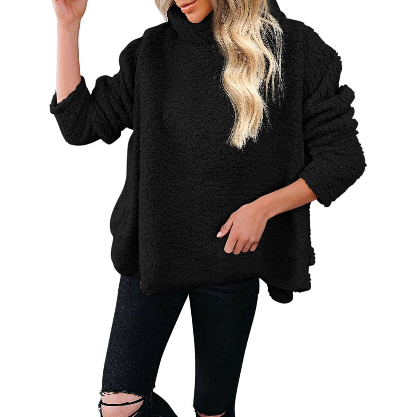 WOOLEN SOLID COLOR PULLOVER SHORT HOODIE WOMAN