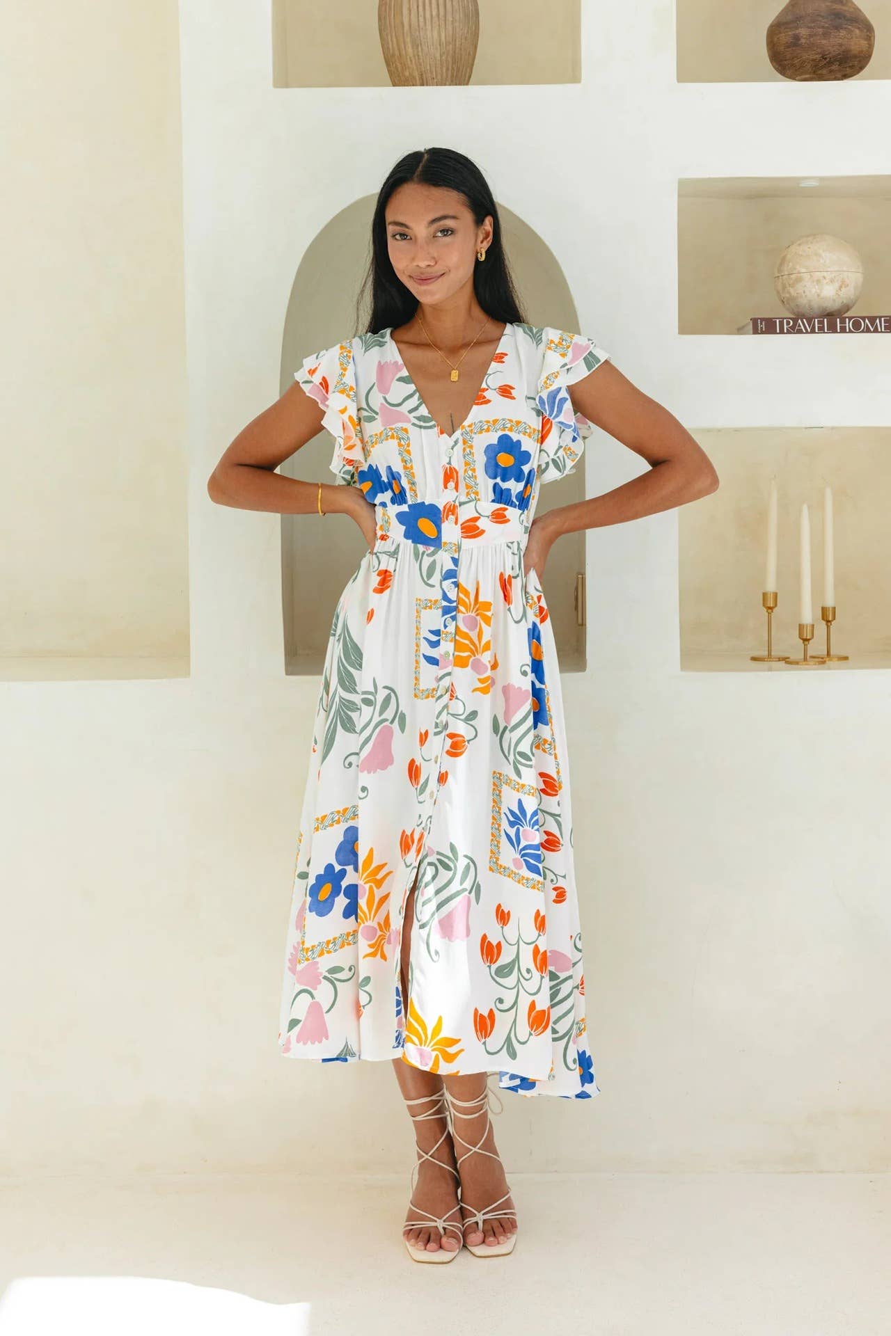 Floral print single-breasted dress