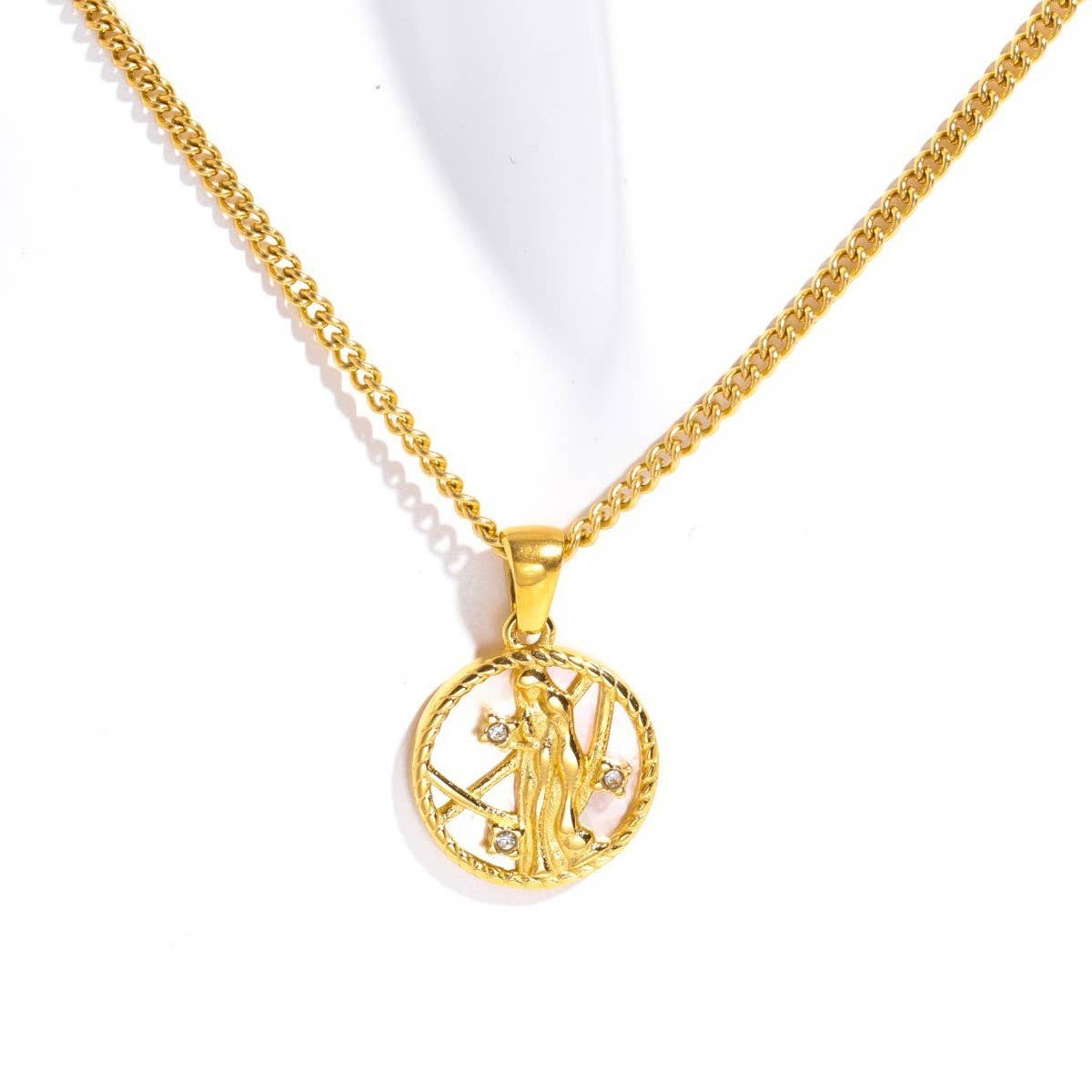 12 Constellations Shell Coin Necklace_CWMM3750