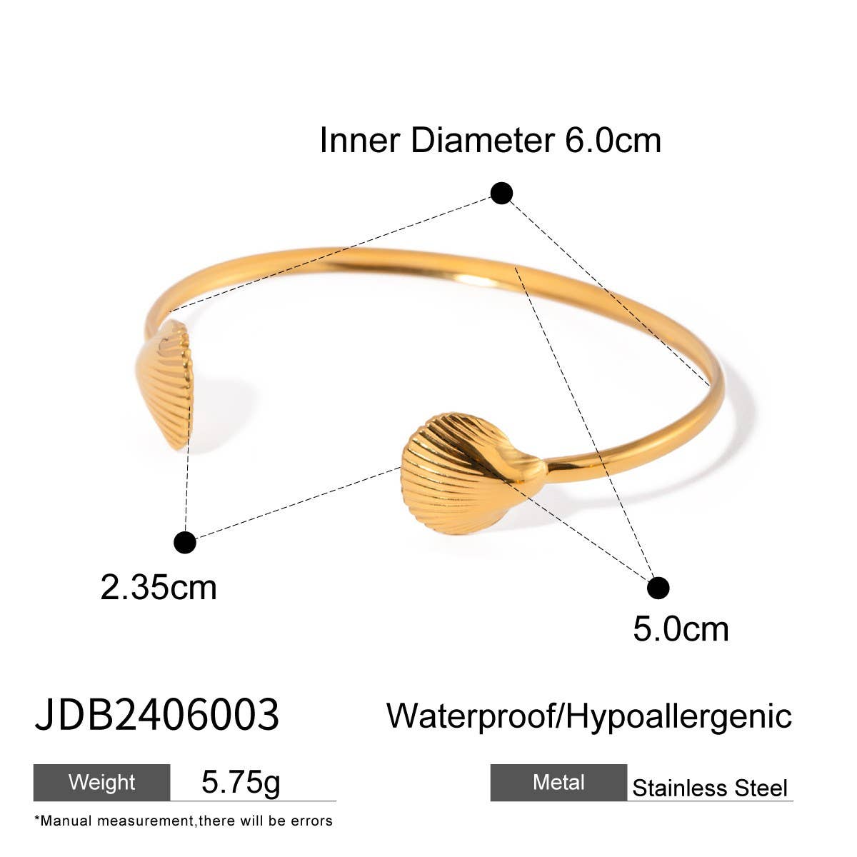 18K Gold Seashell Open Cuff, Vintage Style_CWAJE4664