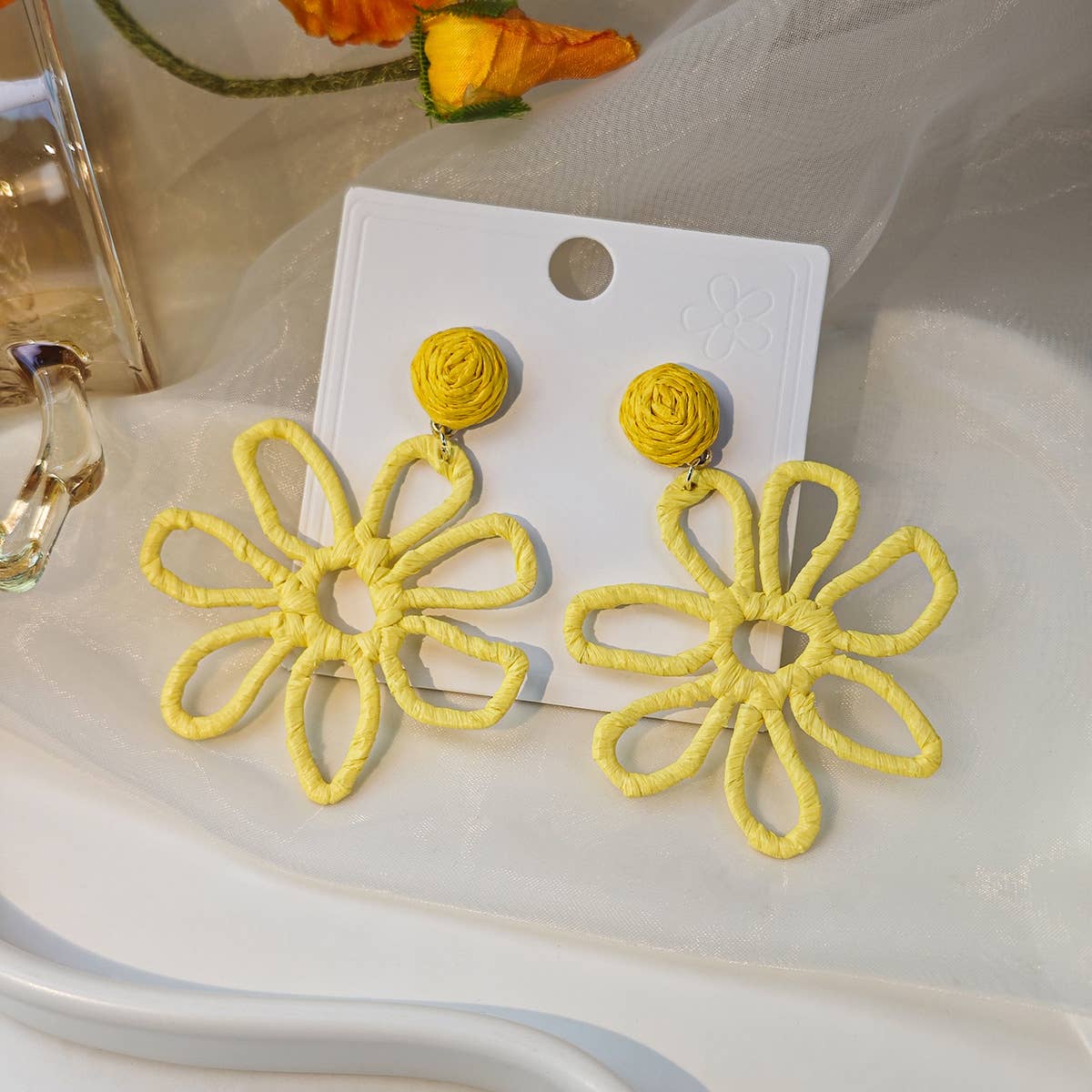Colorful woven Raffia grass hollowed-out earrings