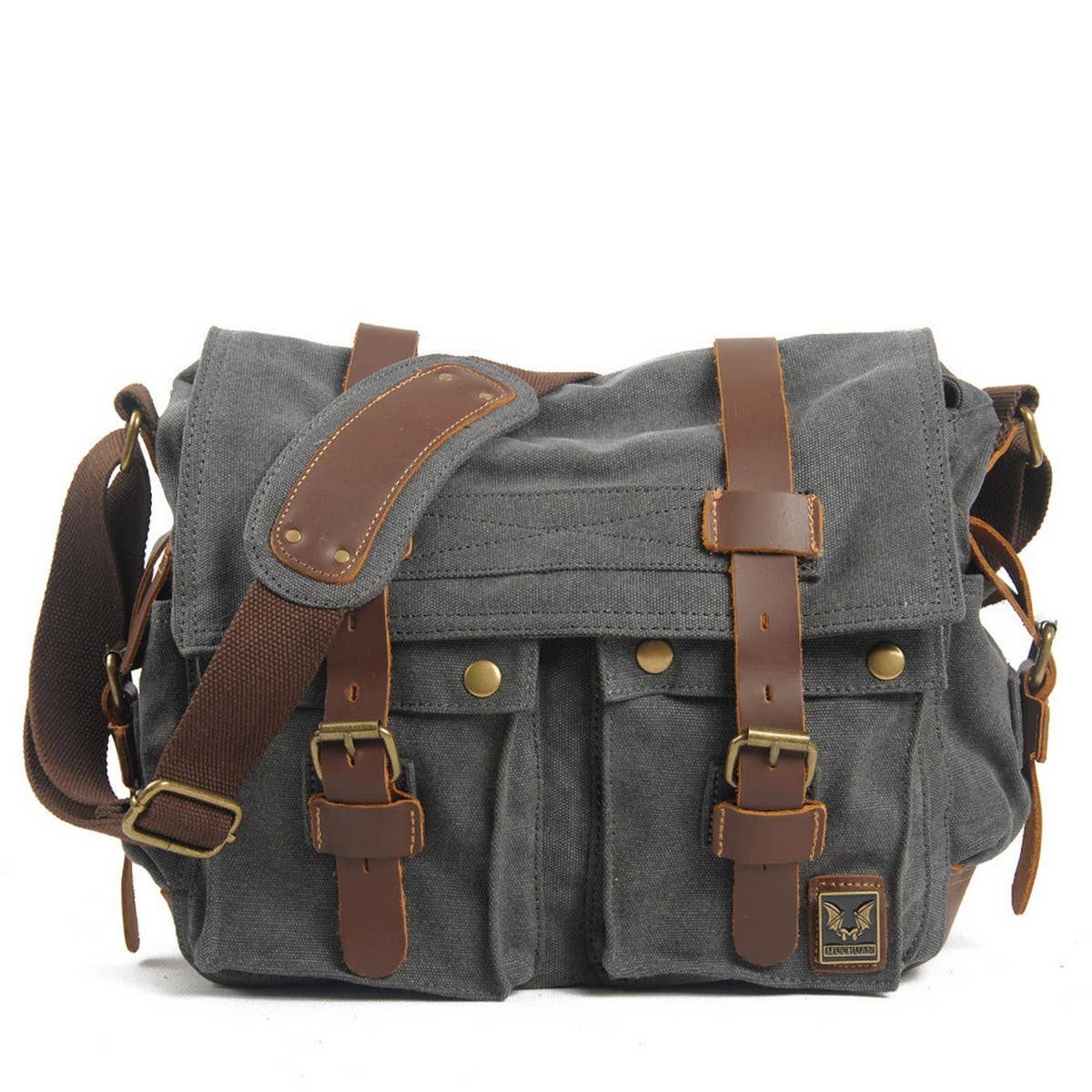 Retro Canvas Satchel Bag with Crazy Horse Leather_CWAB5555
