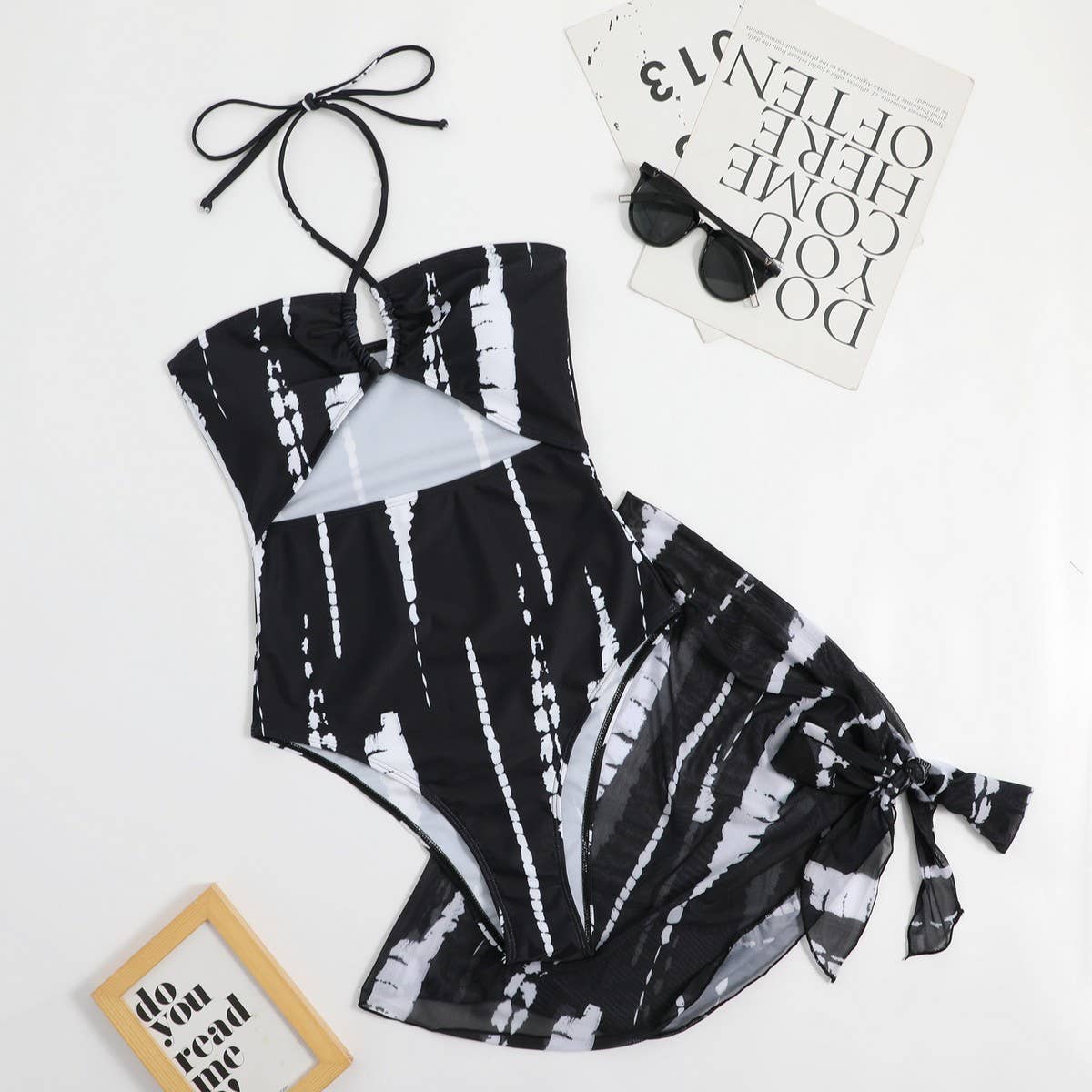 MULTICOLOR PRINT MESH HIGH WAIST ONE PIECE SWIMSUIT