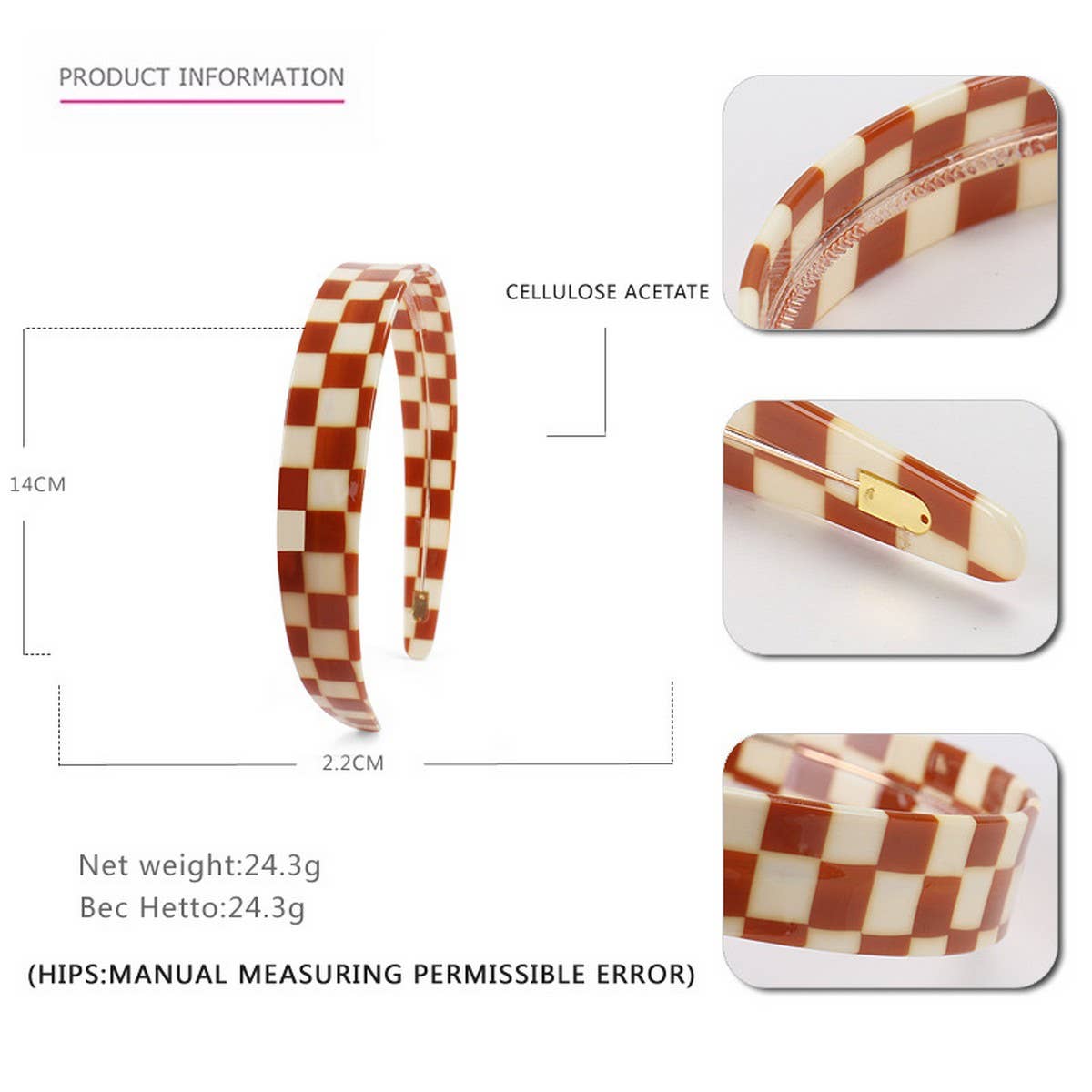 COLORFUL CHECKERED WIDE-BRIMMED HEADBAND HAIRPIN