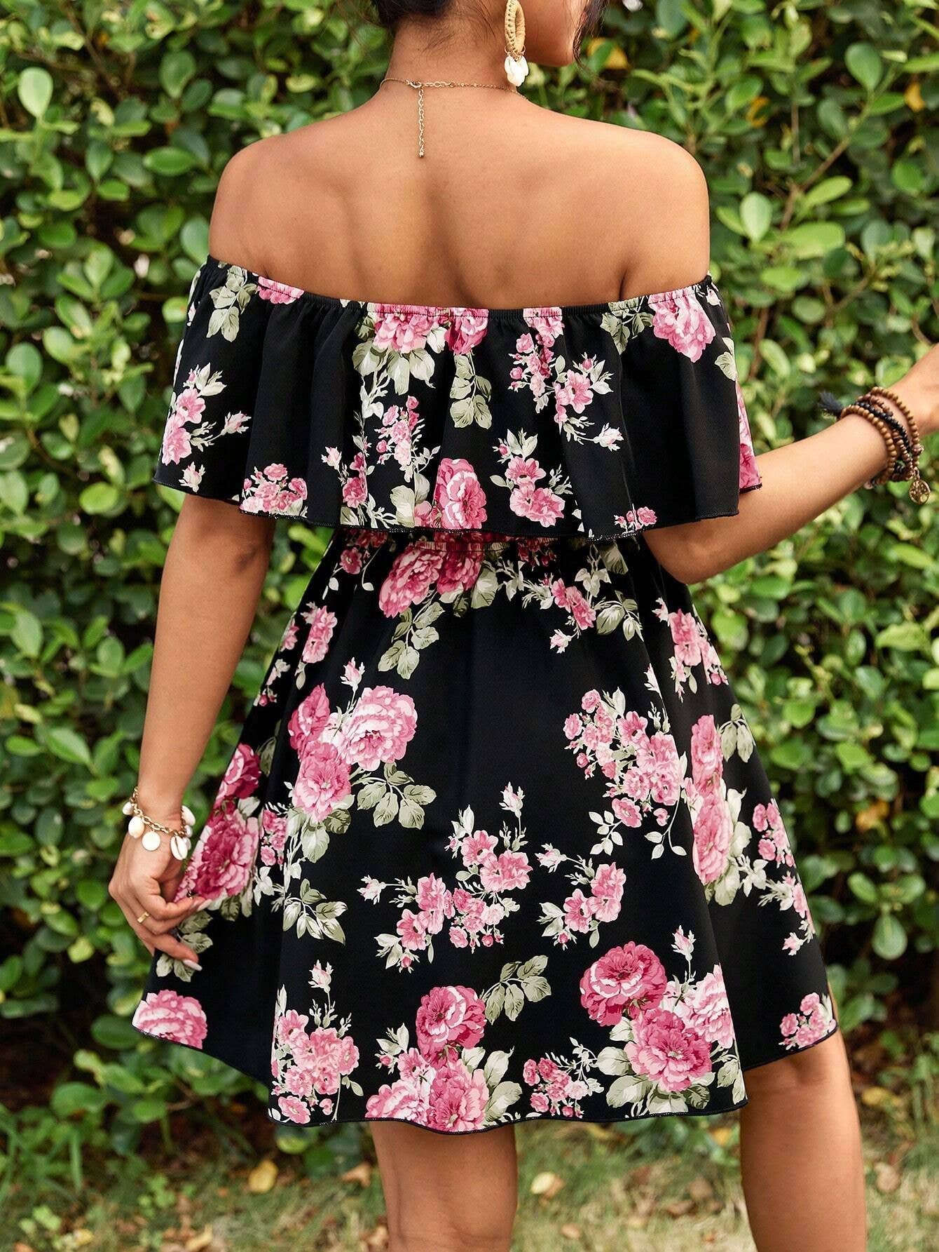 Floral printed off-the-shoulder dress